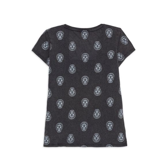 Little Girl’s Short Sleeved Sugar Skull T-Shirt Distressed Black Color Skeleton - Picture 3 of 3